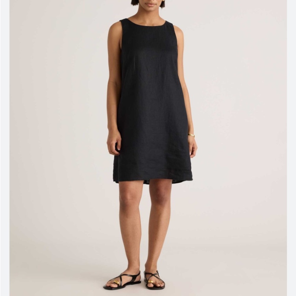 Quince Black 100% European Linen Tank Dress, Large
